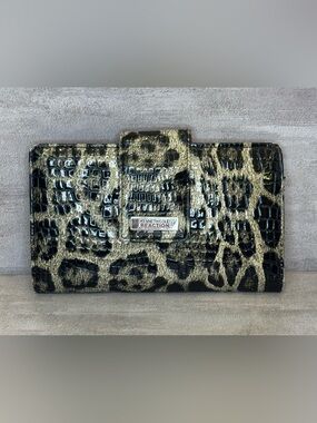 Kennith Cole Reaction Gold and Black Embossed Faux Leather Crocodile Wallet